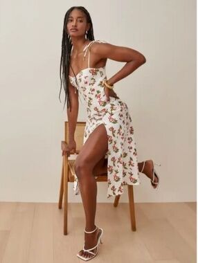 linen dresses miami Miami Linen Midi Relaxed Fit Summer Shift Dress in White and Blue Stri –  Love main image 0